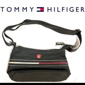 🦋TOMMY HILFIGER small shoulder bag navy blue signature color block stripes11x7